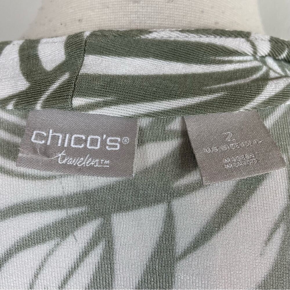 Chico's Travelers Green Off White Leaf Print Sliny Knit Kimono 2 - Picture 7 of 8